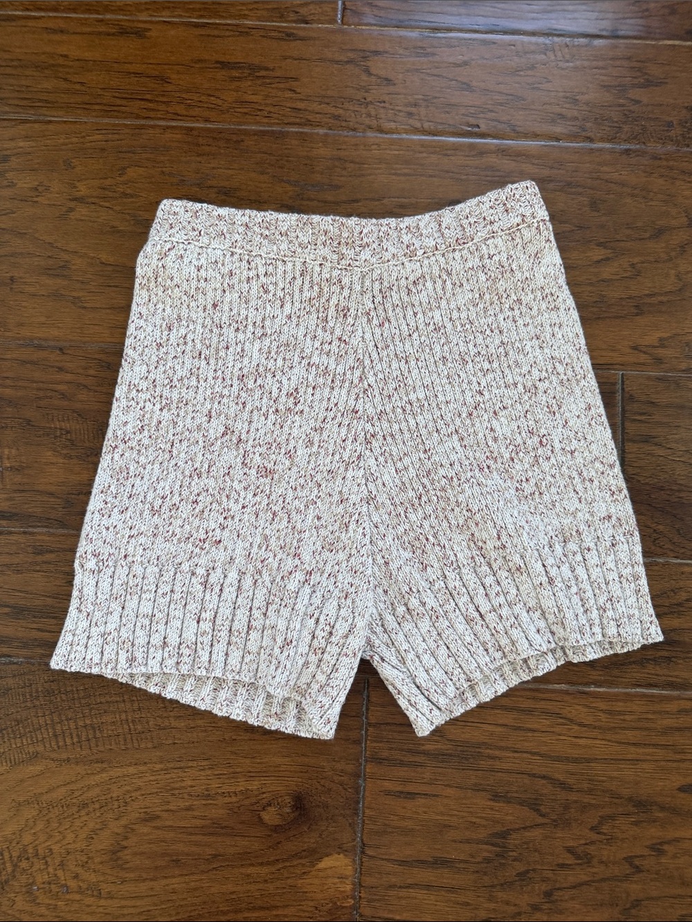 Free People Cream Knit High-Waist Shorts with Rust Speckle